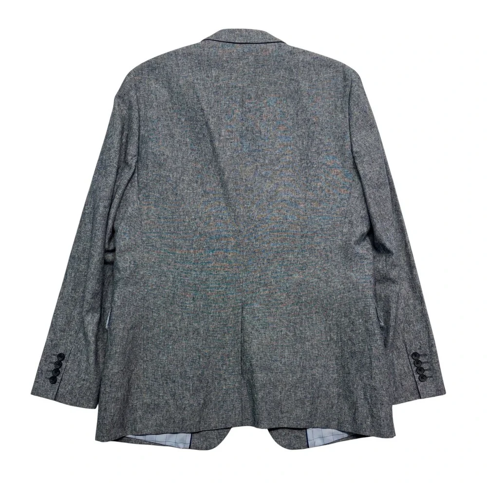 Stafford 44L Blue White Chambray Blazer Jacket Linen Cotton Sport Suit Coat